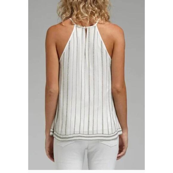 Joie Silk‎ Tank Top Womens XS White Silver Zelpha Striped Sheer Blouse Silk - Picture 4 of 10